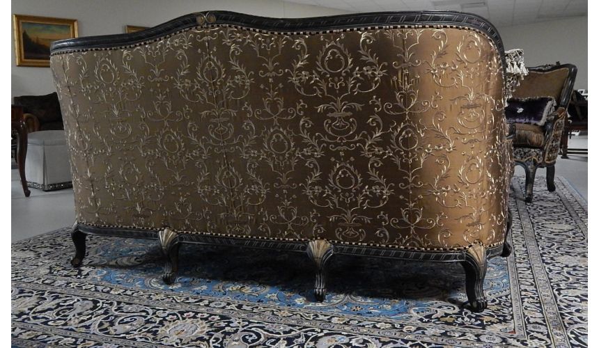 Luxury Leather & Upholstered Furniture 22 Victorian style sofa with a black and gold color theme.