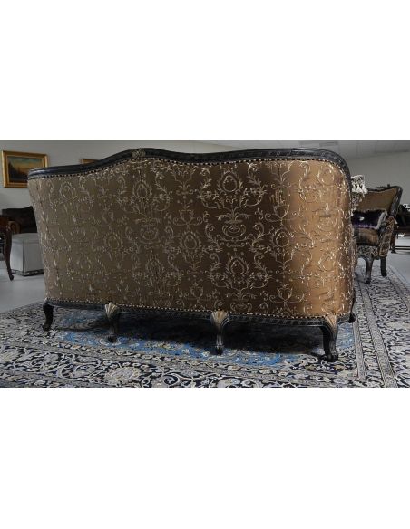 Luxury Leather & Upholstered Furniture 22 Victorian style sofa with a black and gold color theme.