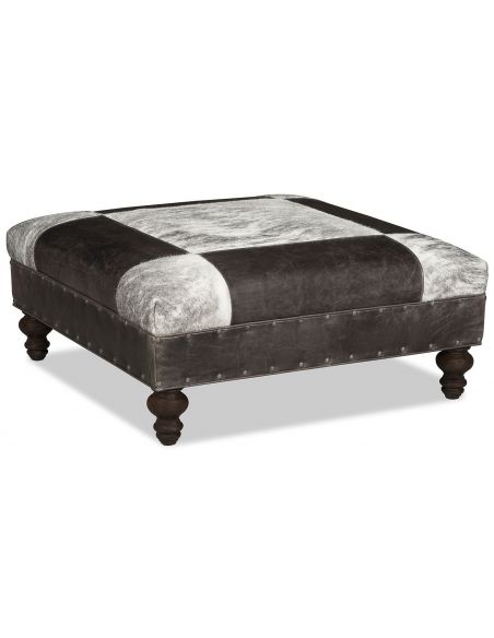 Leather and animal print Western inspired ottoman