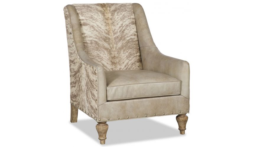 CHAIRS, Leather, Upholstered, Accent Elegant armchairwith hair on hide accents