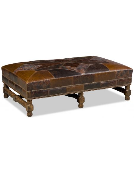 Leather patchwork Western style bench