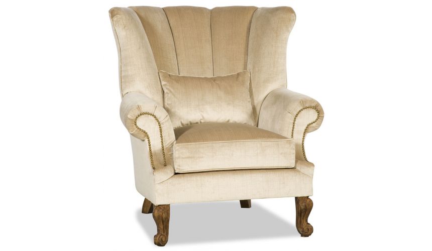 CHAIRS, Leather, Upholstered, Accent Bisque colored armchair