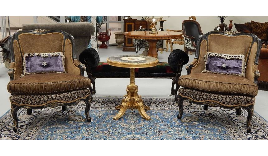 Luxury Leather & Upholstered Furniture 22 Victorian style sofa with a black and gold color theme.