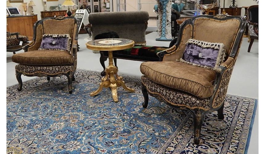 Luxury Leather & Upholstered Furniture 22 Victorian style sofa with a black and gold color theme.