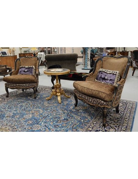 Luxury Leather & Upholstered Furniture 22 Victorian style sofa with a black and gold color theme.