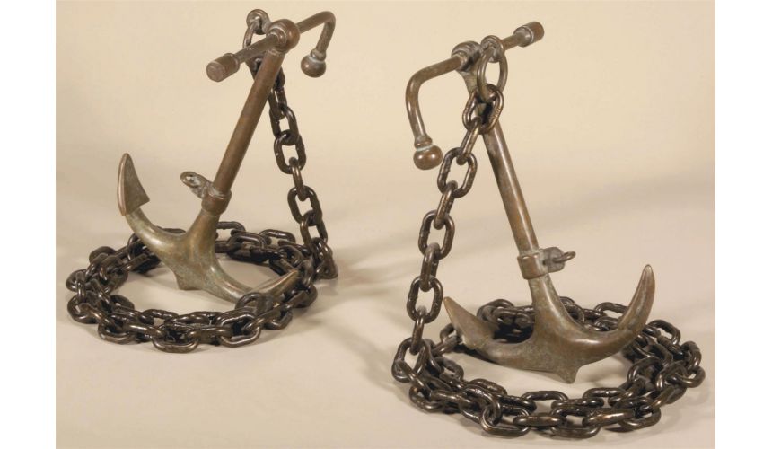 Decorative Accessories Pair of Pompeian Patina Brass and Black Finished Iron Anchor Bookends