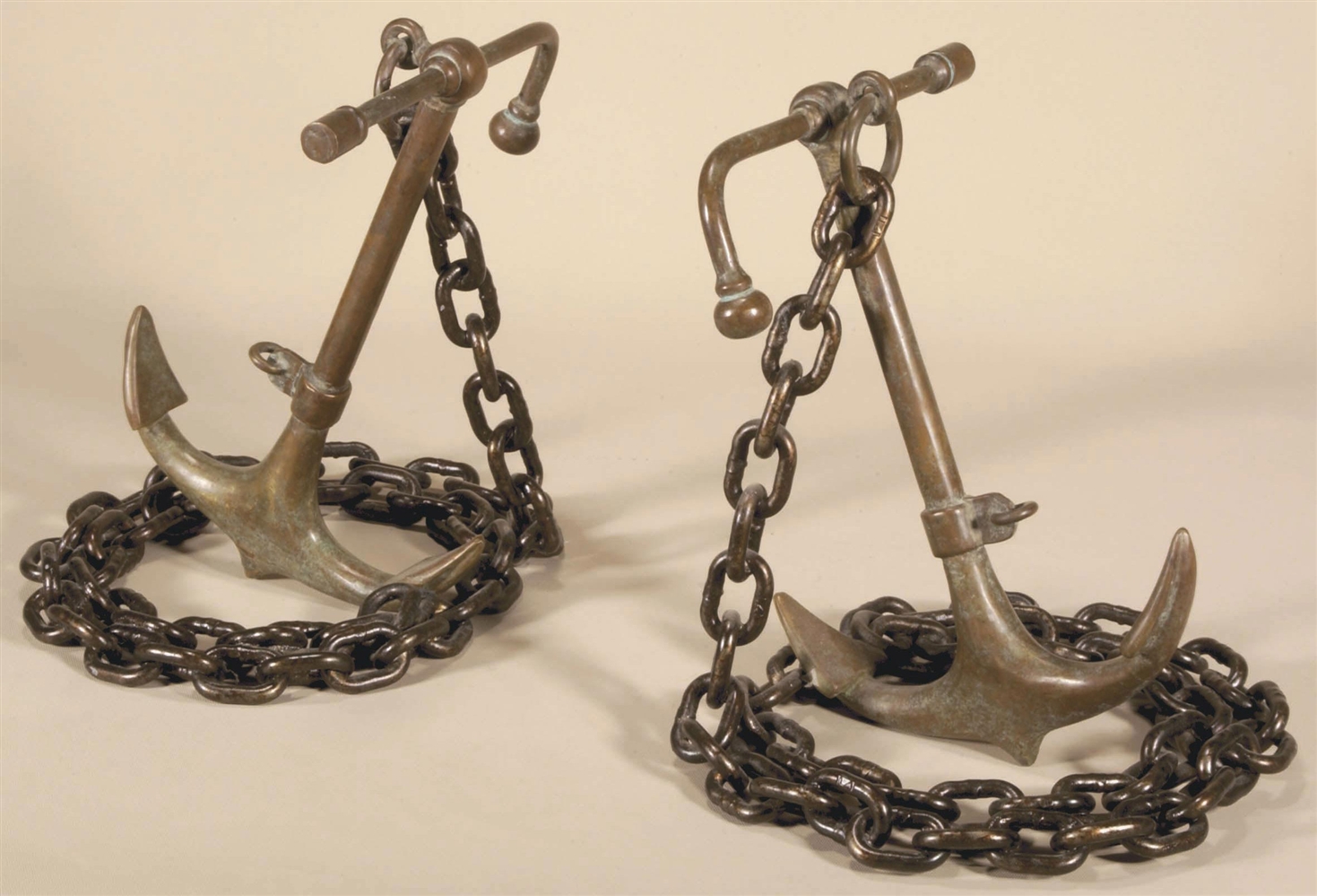 Decorative Accessories Pair of Pompeian Patina Brass and Black Finished Iron Anchor Bookends