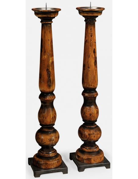 Rustic Walnut tall candlesticks