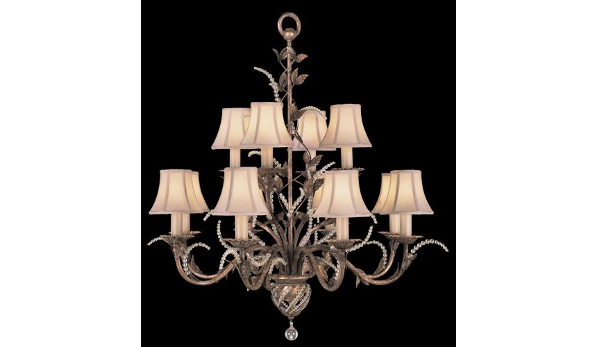 Lighting Chandelier in a cool moonlit patina with moon dusted crystals