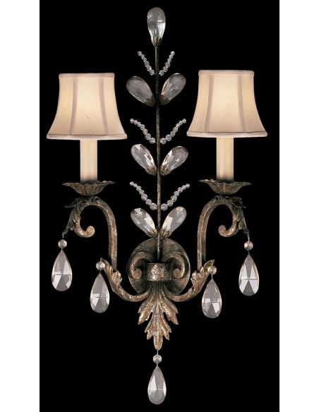 Wall sconce in cool moonlit patina with moon dusted crystal