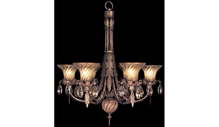 Lighting Chandelier in a cool moonlit patina with moon dusted crystal pendants