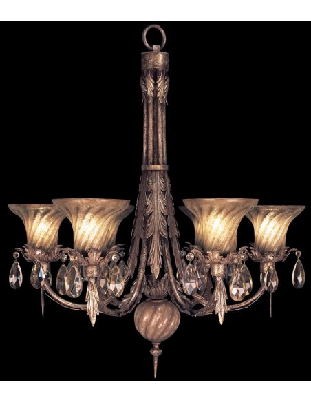 Chandelier in a cool moonlit patina with moon dusted crystal pendants