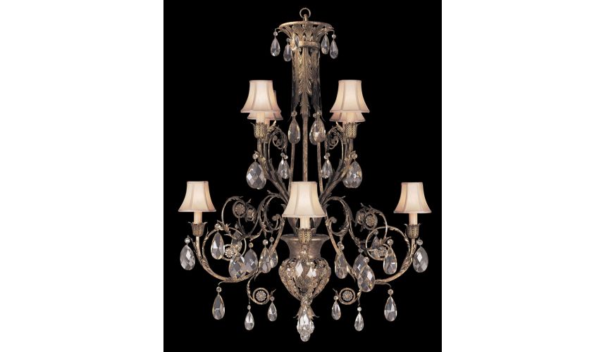 Lighting Chandelier in cool moonlit patina with moon dusted crystals