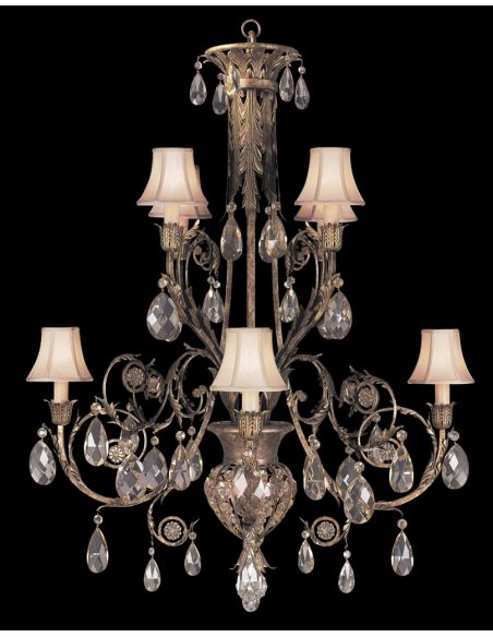 Chandelier in cool moonlit patina with moon dusted crystals