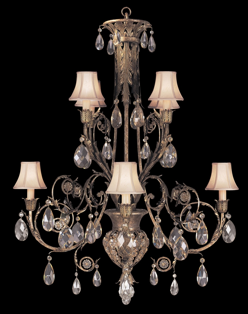 Lighting Chandelier in cool moonlit patina with moon dusted crystals