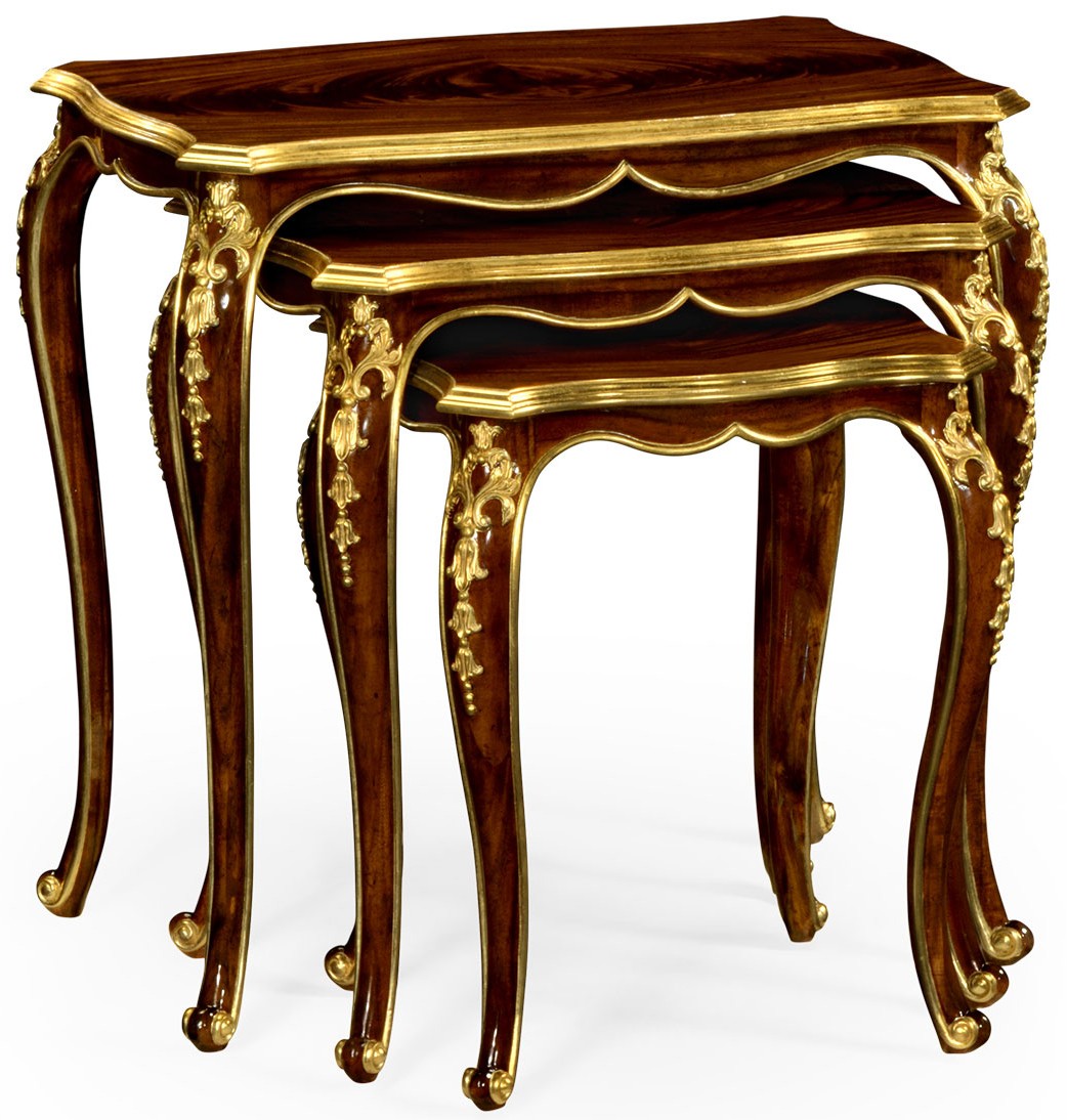TABLES - SIDE, LAMP & BEDSIDE Nesting tables with gilt carved detailling