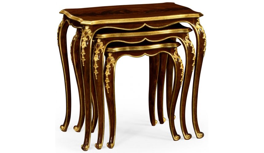 TABLES - SIDE, LAMP & BEDSIDE Nesting tables with gilt carved detailling