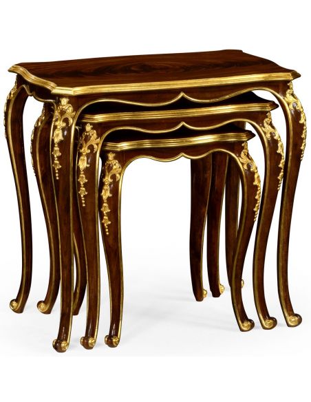 TABLES - SIDE, LAMP & BEDSIDE Nesting tables with gilt carved detailling