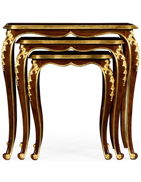 TABLES - SIDE, LAMP & BEDSIDE Nesting tables with gilt carved detailling