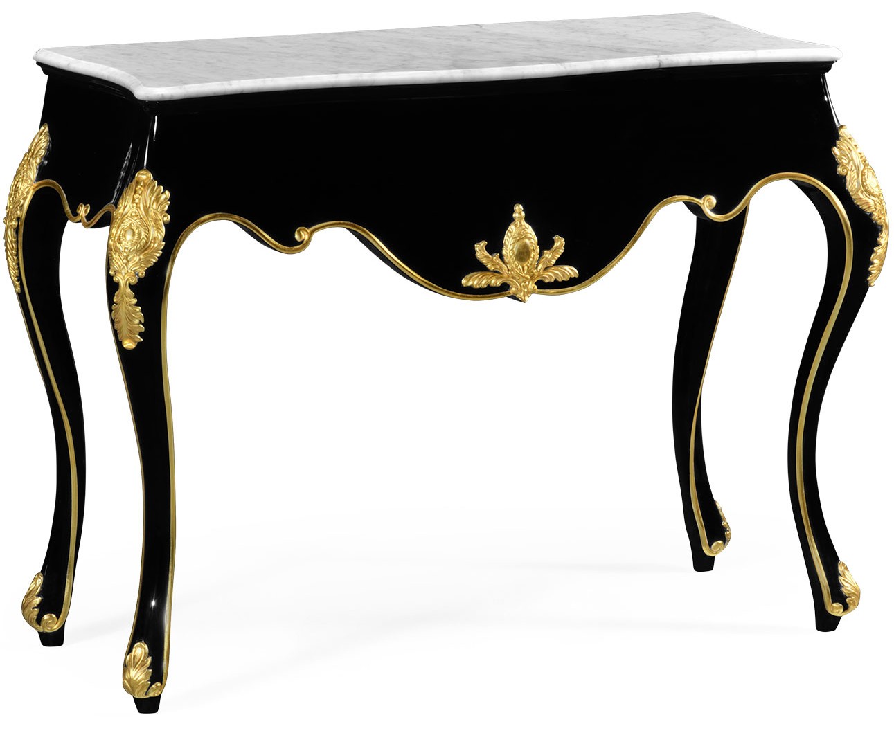 Console & Sofa Tables Console table in gloss painted black with white marble top