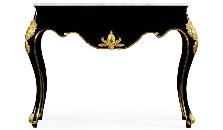 Console & Sofa Tables Console table in gloss painted black with white marble top