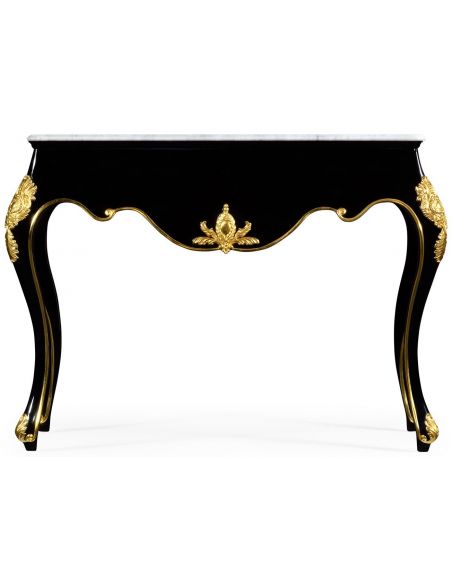 Console & Sofa Tables Console table in gloss painted black with white marble top