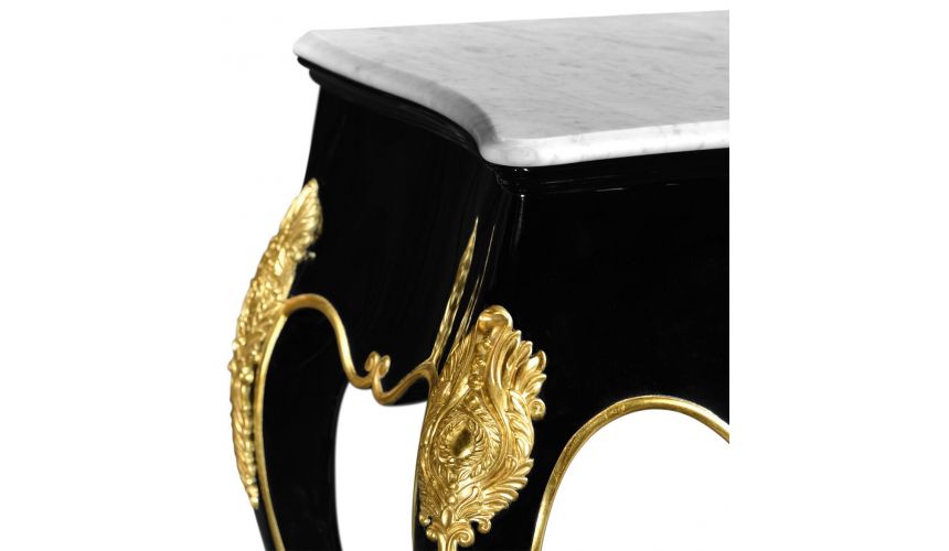 Console & Sofa Tables Console table in gloss painted black with white marble top