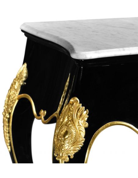 Console & Sofa Tables Console table in gloss painted black with white marble top