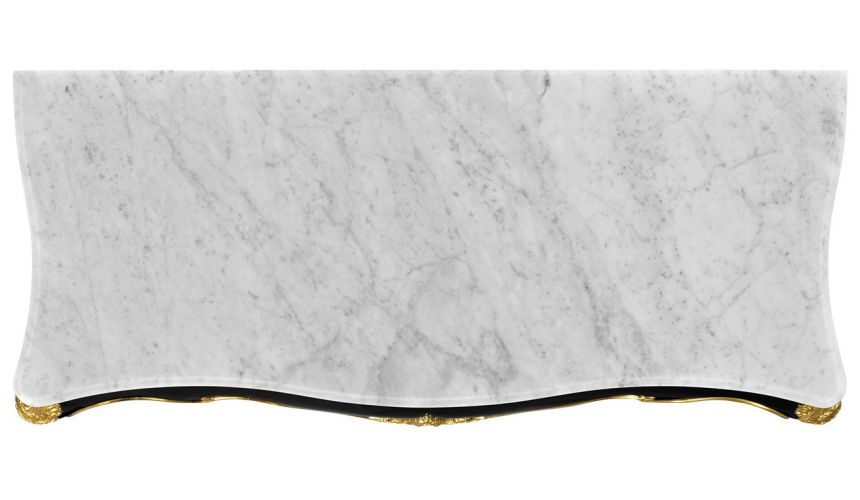 Console & Sofa Tables Console table in gloss painted black with white marble top