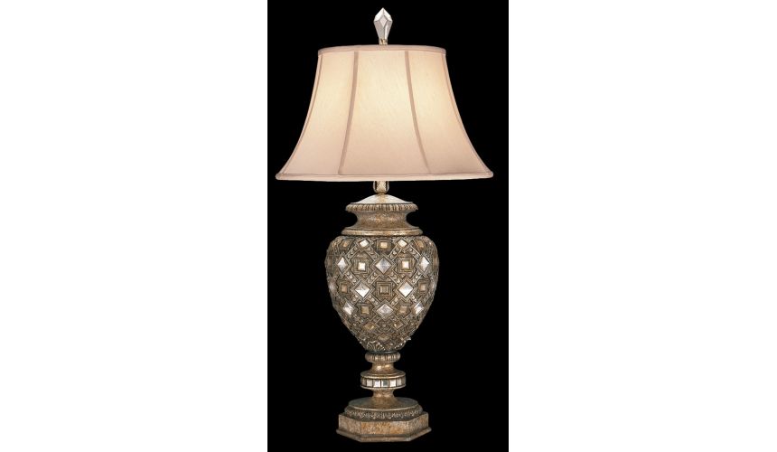 Lighting Table lamp in a cool moonlit patina with cut crystal diamonds