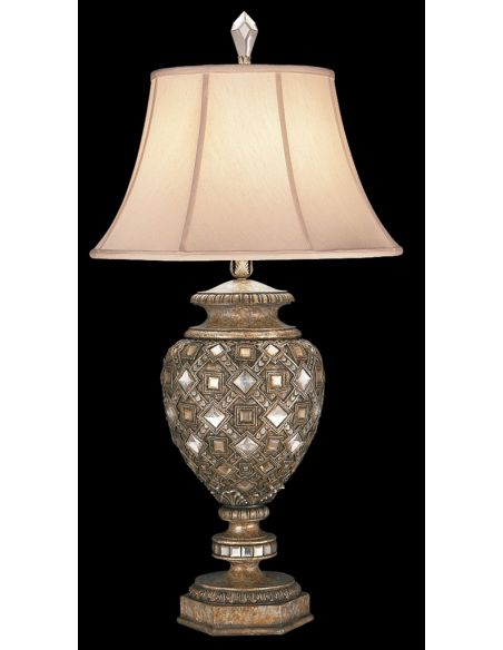 Table lamp in a cool moonlit patina with cut crystal diamonds