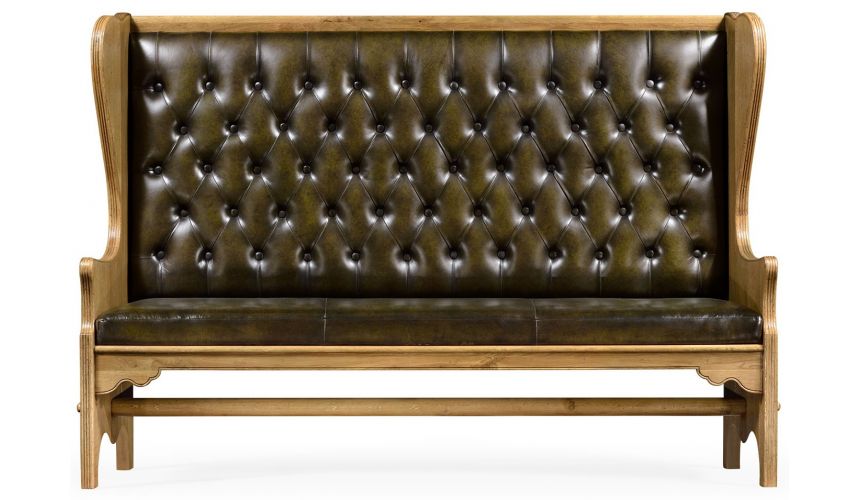 SETTEES, CHAISE, BENCHES Distressed oak leather bench