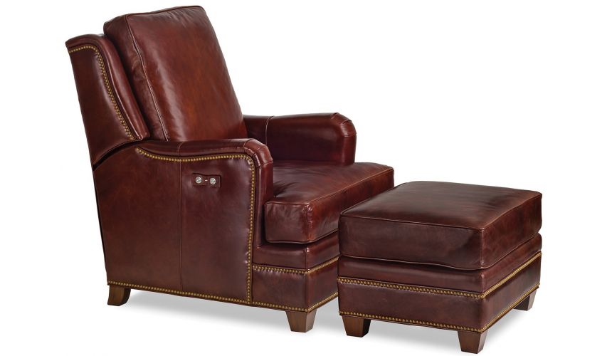Luxury Leather Furniture Tilt Back, Leather Sofa Chair And Ottoman Set