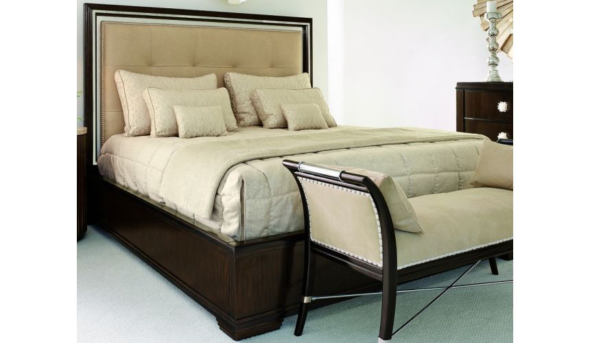 Bed With Luxurious Tufted Leather Headboard, Cal King Leather Bed Frame