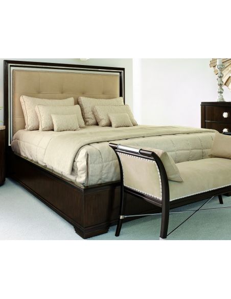 Bed with luxurious tufted leather headboard