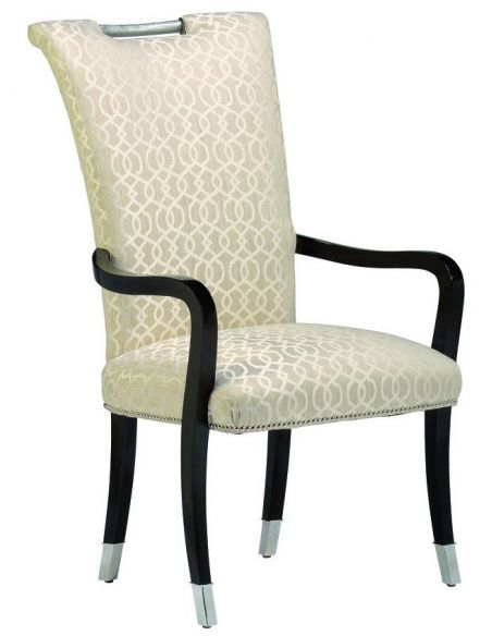 Armed dining chair covered in an ivory print.