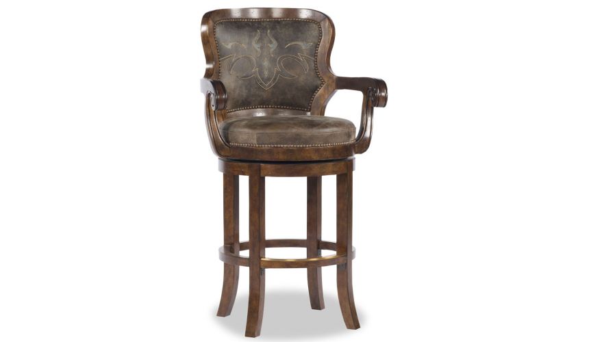 Home Bar Furniture Brown Leather Applique Bar Chair