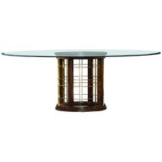 Dining Tables Glass topped dinning table with pedestal base.