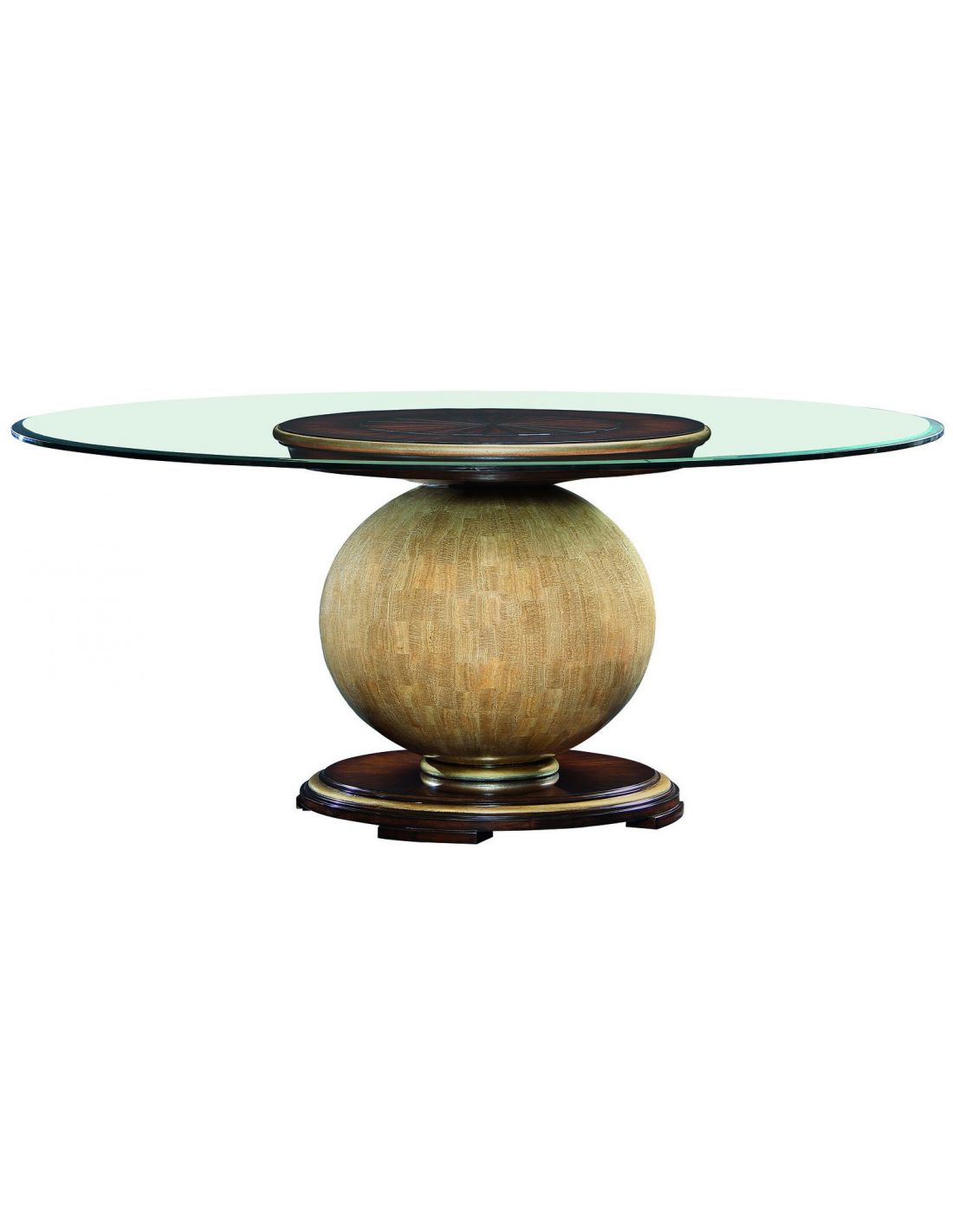 Round Glass Top And Wooden Spherical Base, Round Table Glass Top Wood Base