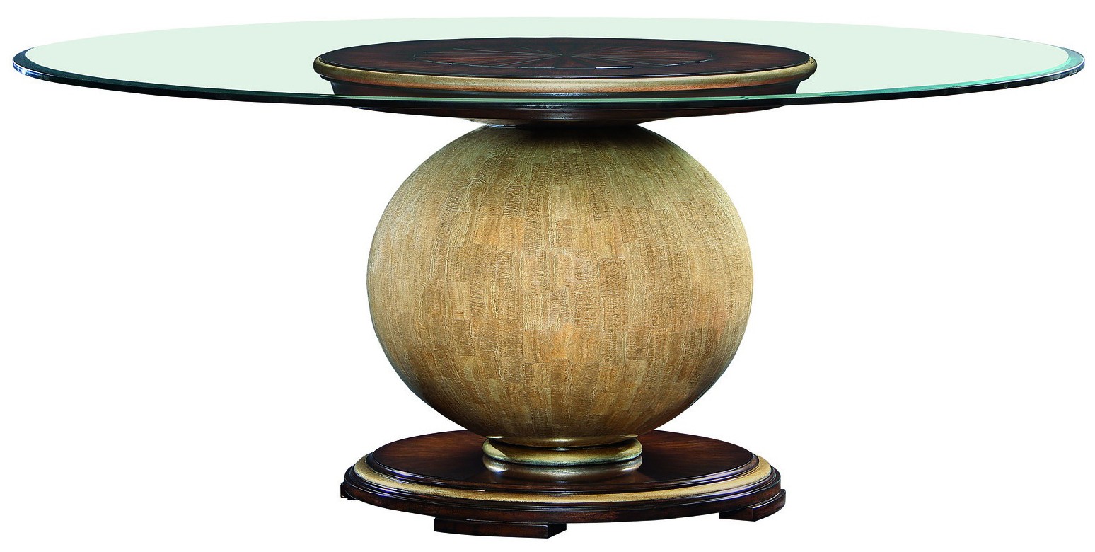 Dining Tables Dining table with round glass top and wooden spherical base