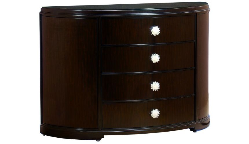 Breakfronts & China Cabinets Elegant dark wood demilune chest