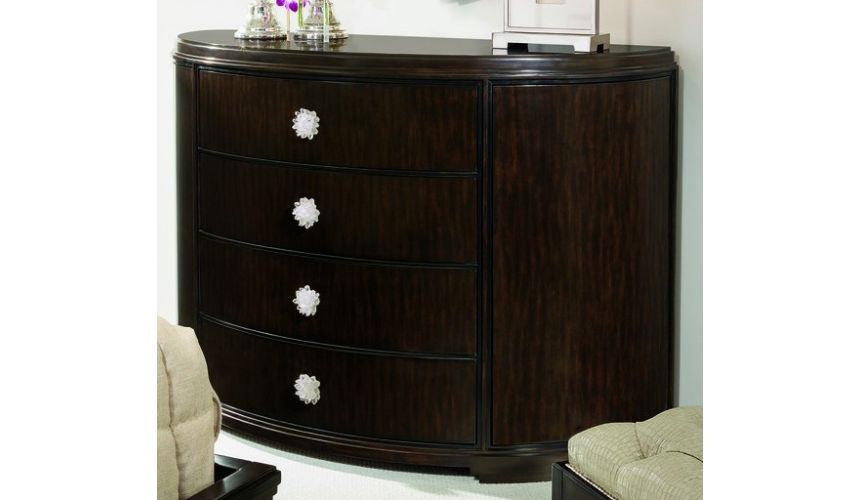 Breakfronts & China Cabinets Elegant dark wood demilune chest