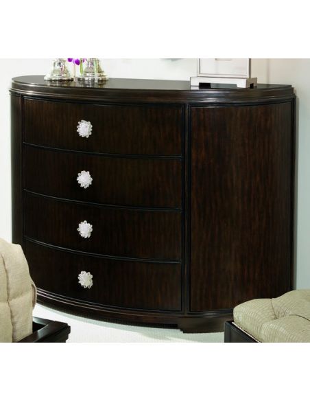 Breakfronts & China Cabinets Elegant dark wood demilune chest