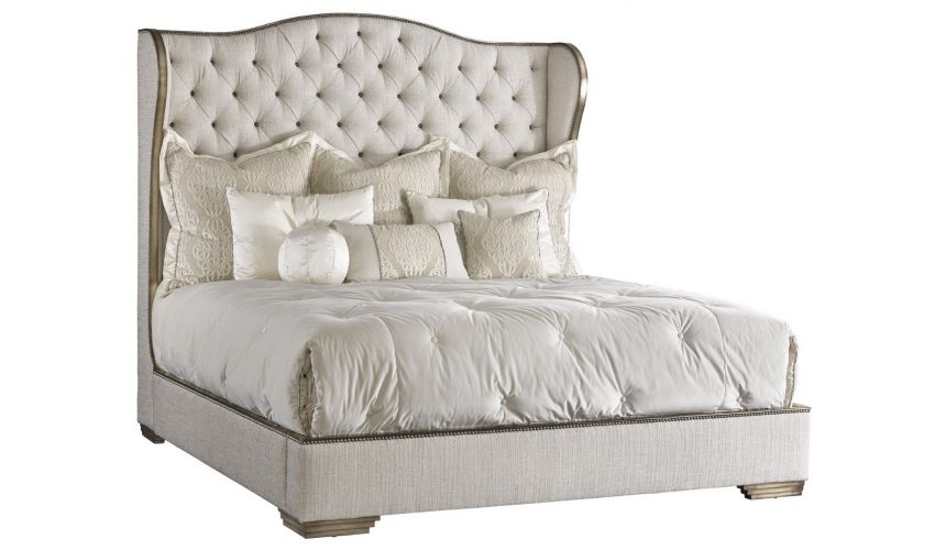 BEDS - Queen, King & California King Sizes Bed with tufted headboard in a elegant platinum linen