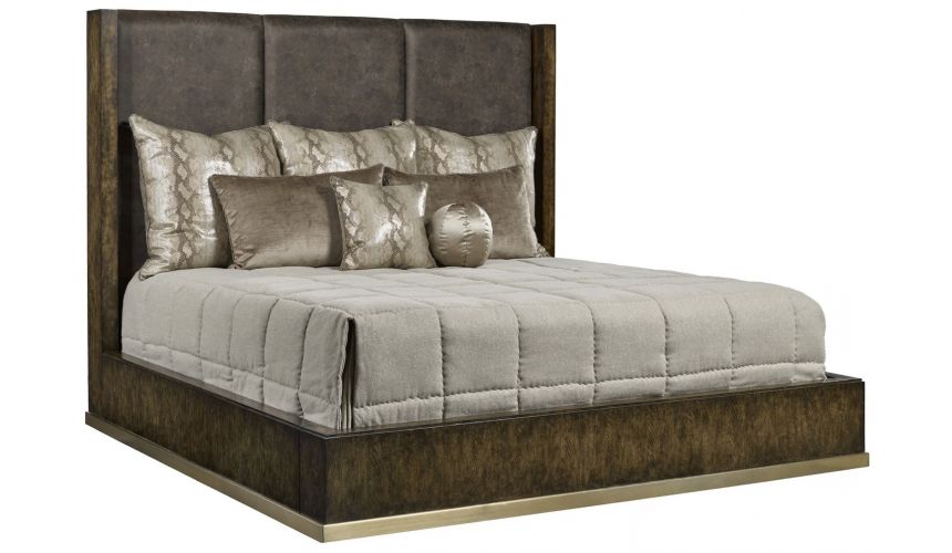 Queen and King Sized Beds Bed in a luxurious combination of wood and fabric