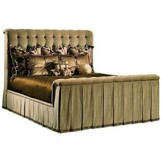 BEDS - Queen, King & California King Sizes Bed with tufted headboard and rolled footboard with intricately pleated fabric 2