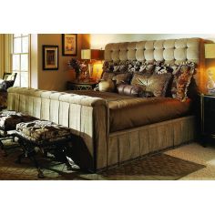 BEDS - Queen, King & California King Sizes Bed with tufted headboard and rolled footboard with intricately pleated fabric