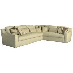 SECTIONALS - Leather & High End Upholstered Furniture Sectional covered in ivory fabric with nailhead trim