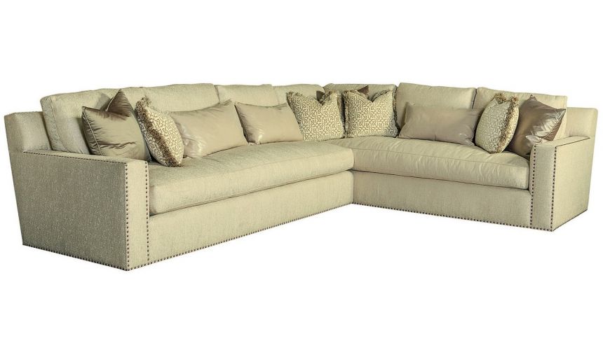 Sectional Covered In Ivory Fabric With Nailhead Trim 