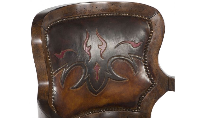 Home Bar Furniture Western Leather Applique Bar Chair